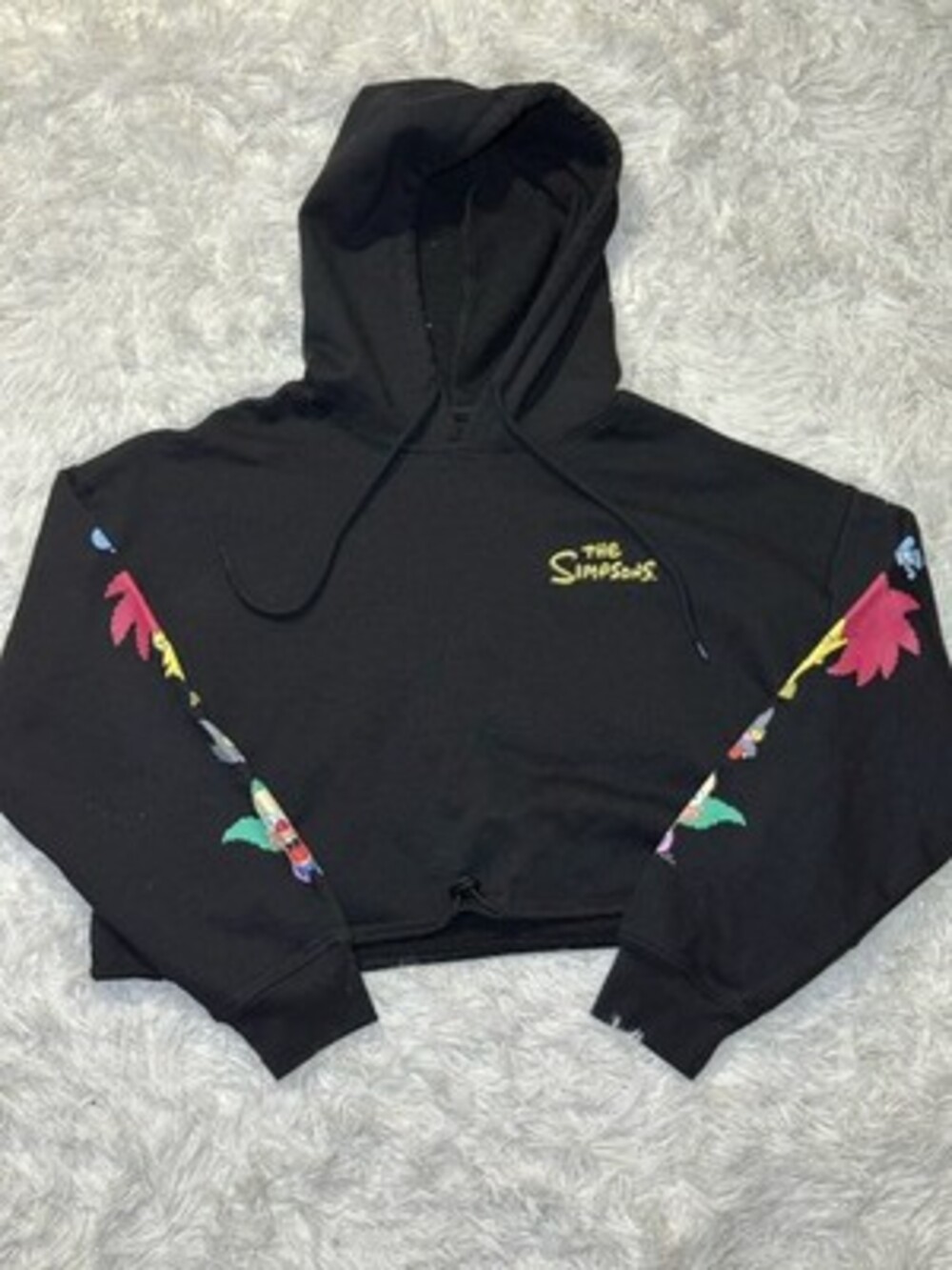 The Simpsons Women’s Size M Black Cropped Hoodie Character Sleeve Graphics